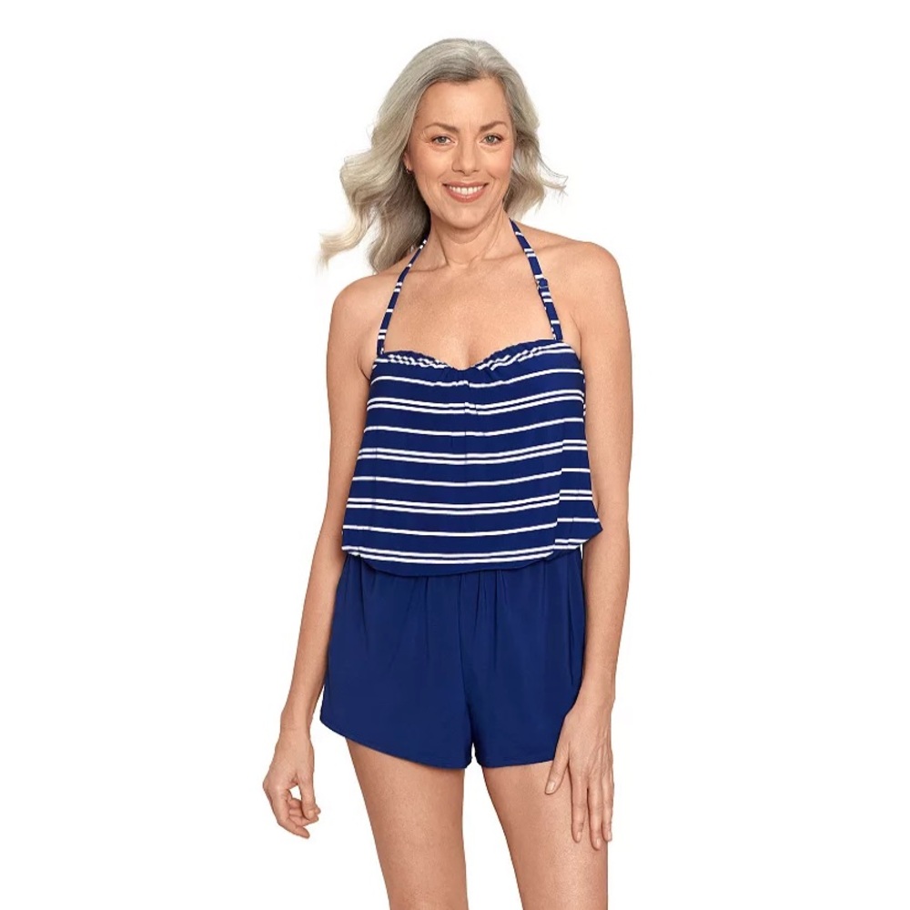 Bal Harbour Hip-Minimizer Bandeau Blouson Swim Romper with Pockets plus size 22W
